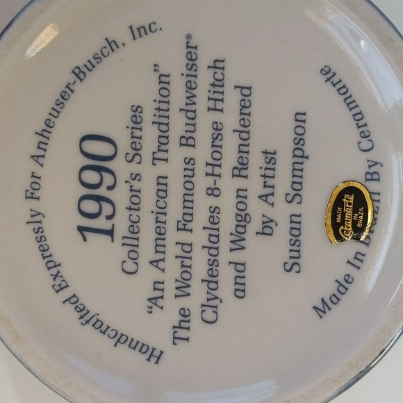 Vintage 1990 Budweiser Handcrafted Clydesdale Stein Beer Mug w/Handle - Picture 6 of 15